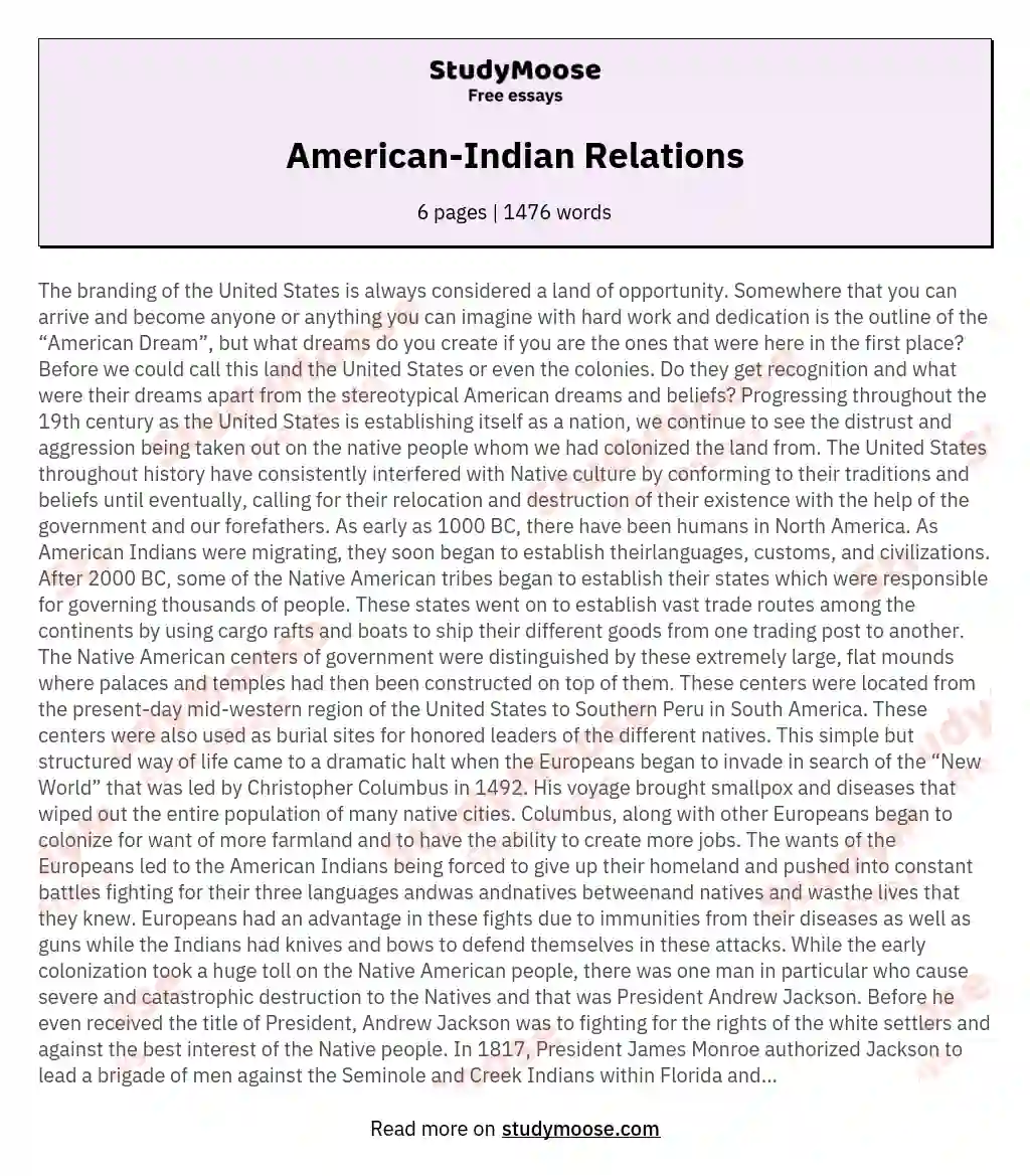 American-Indian Relations essay