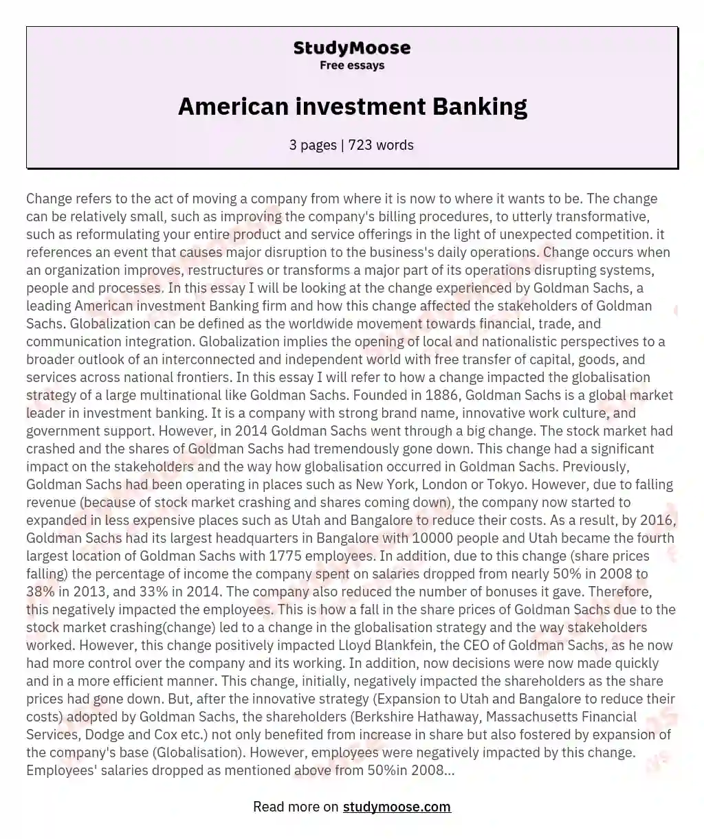 American investment Banking essay