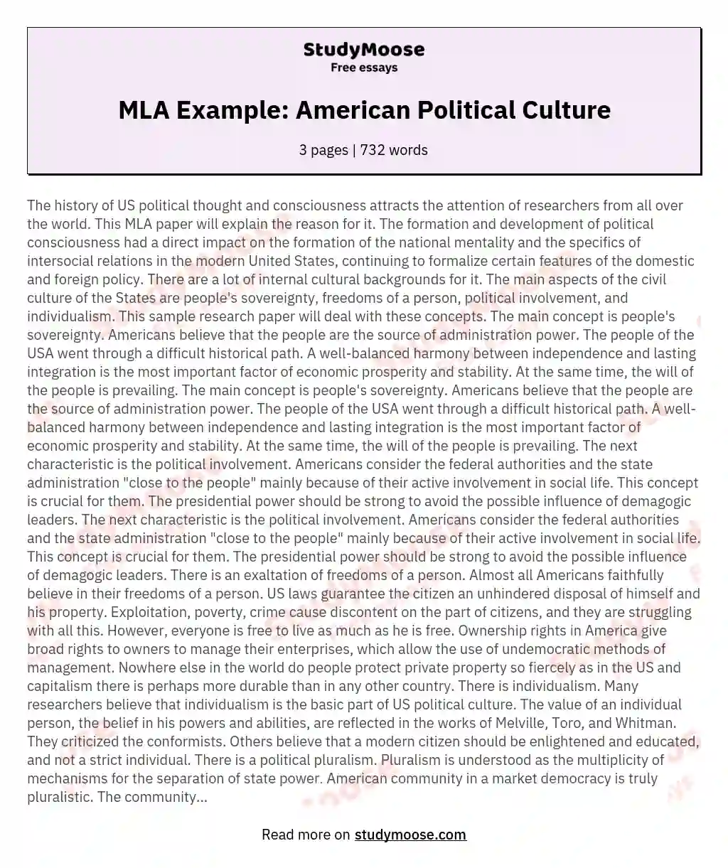 MLA Example: American Political Culture essay