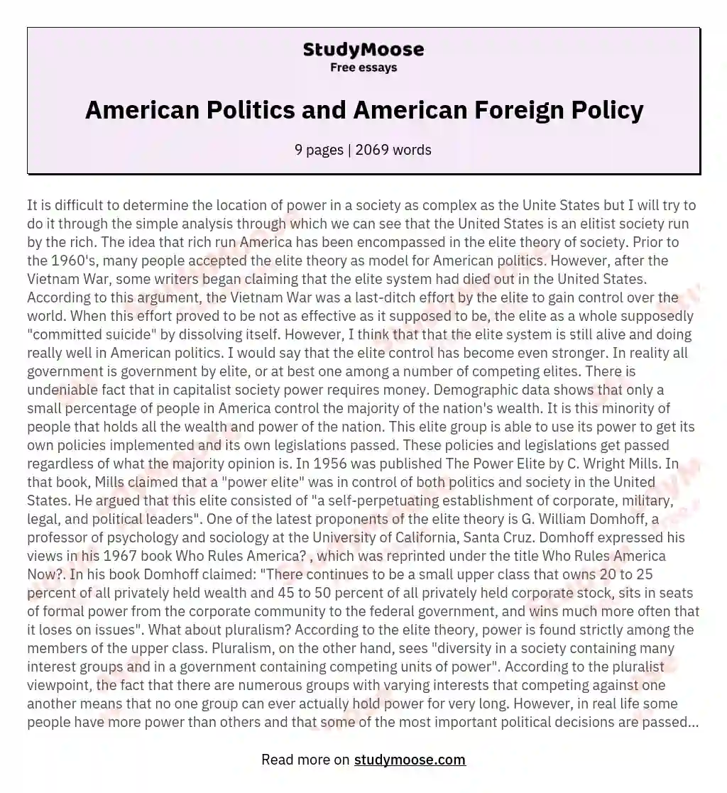 American Politics and American Foreign Policy essay