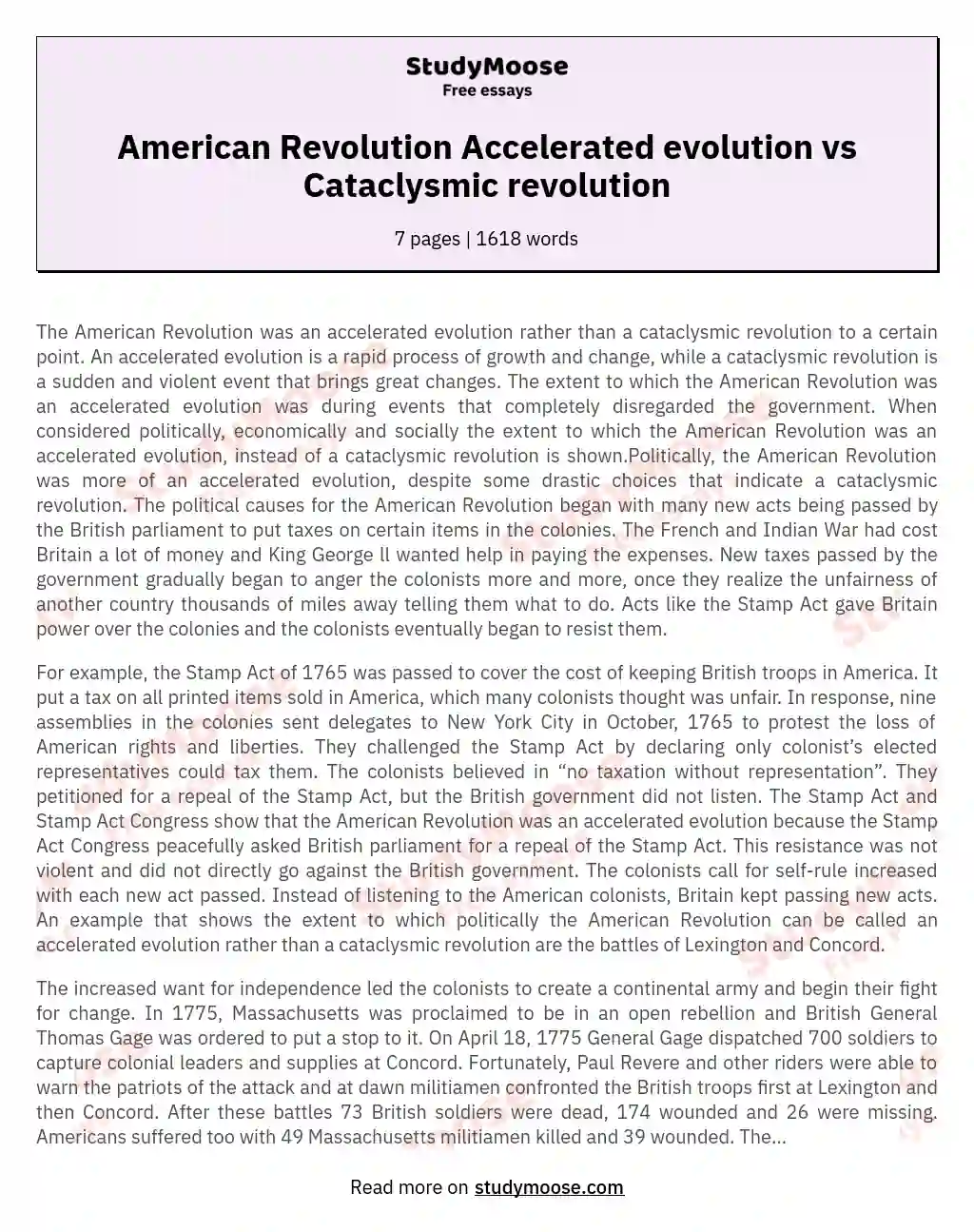 American Revolution Accelerated evolution vs Cataclysmic revolution