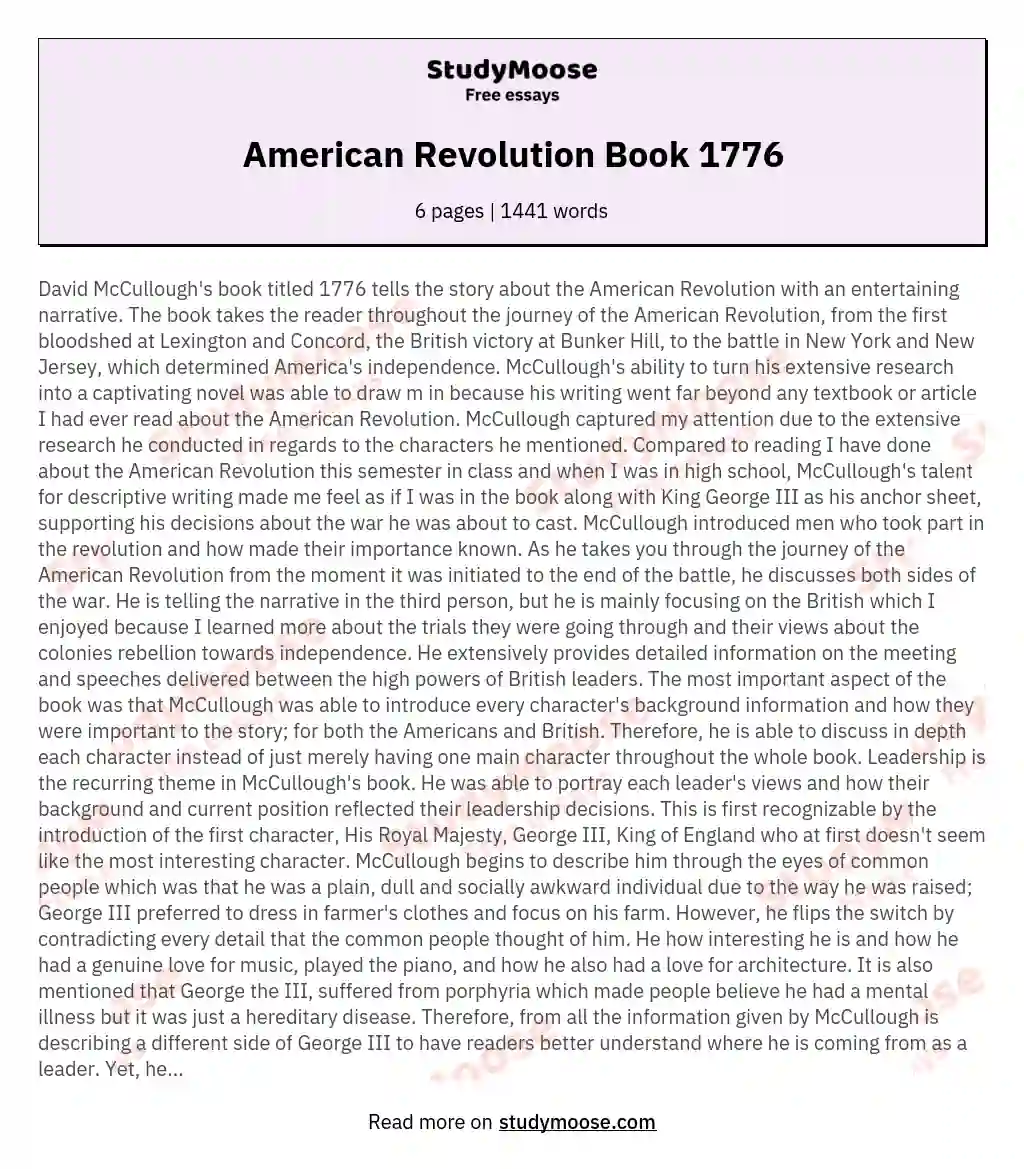 American Revolution Book 1776 essay
