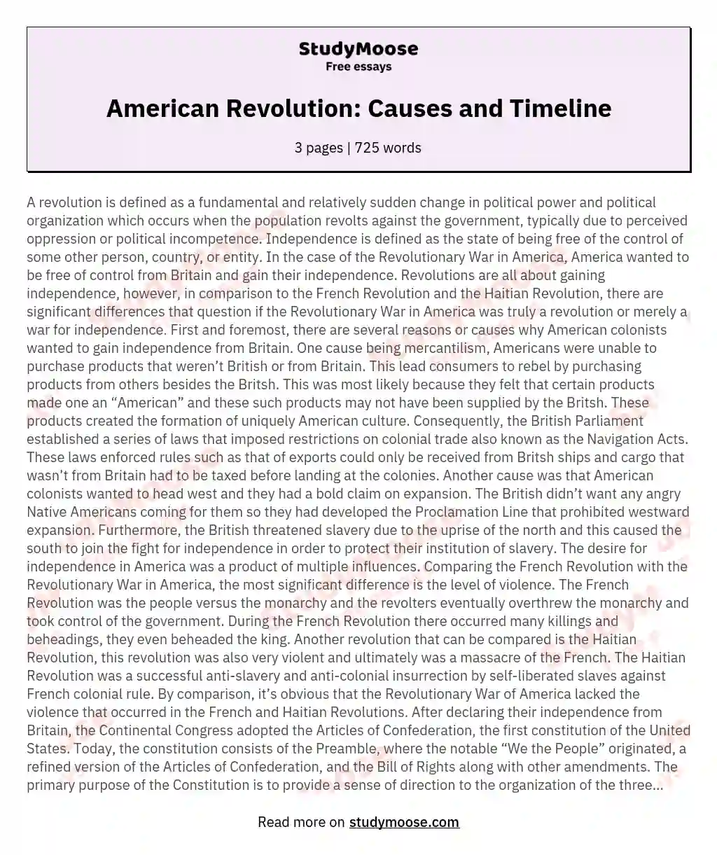 what caused the american revolution essay