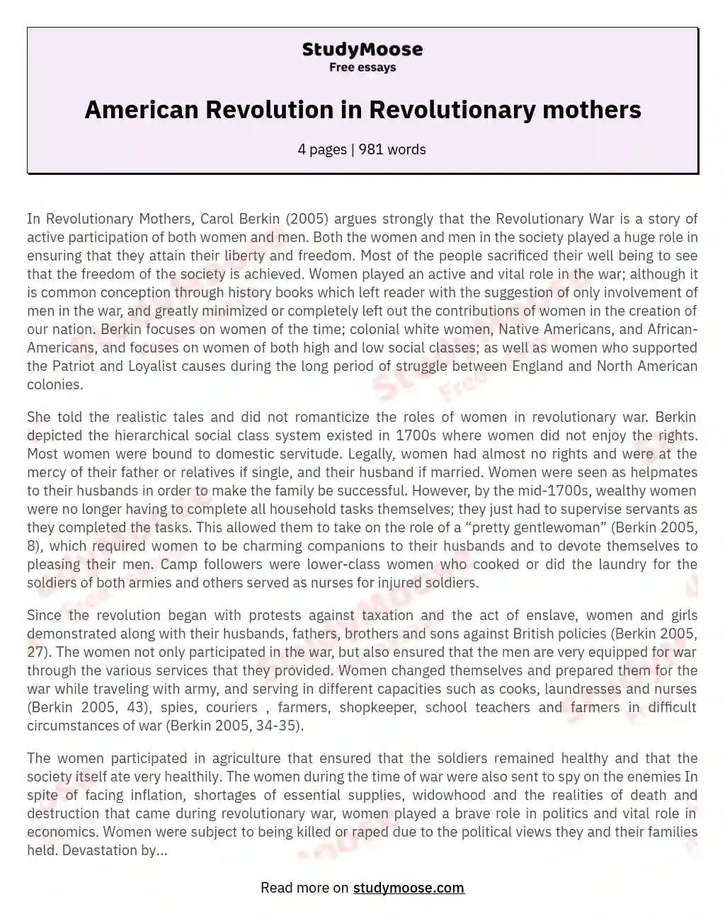 American Revolution in Revolutionary mothers
