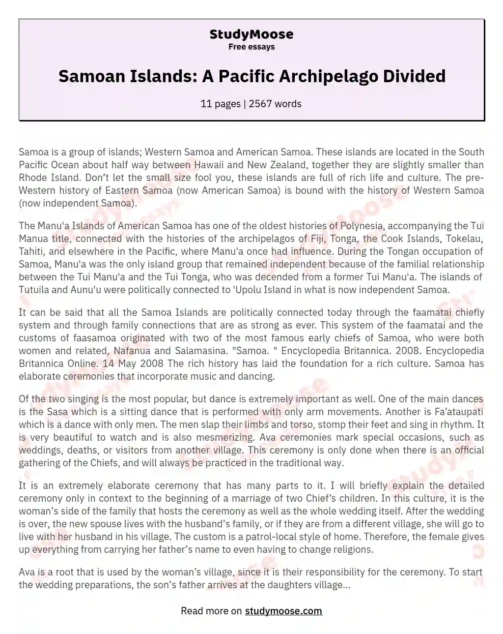 Samoan Islands: A Pacific Archipelago Divided essay