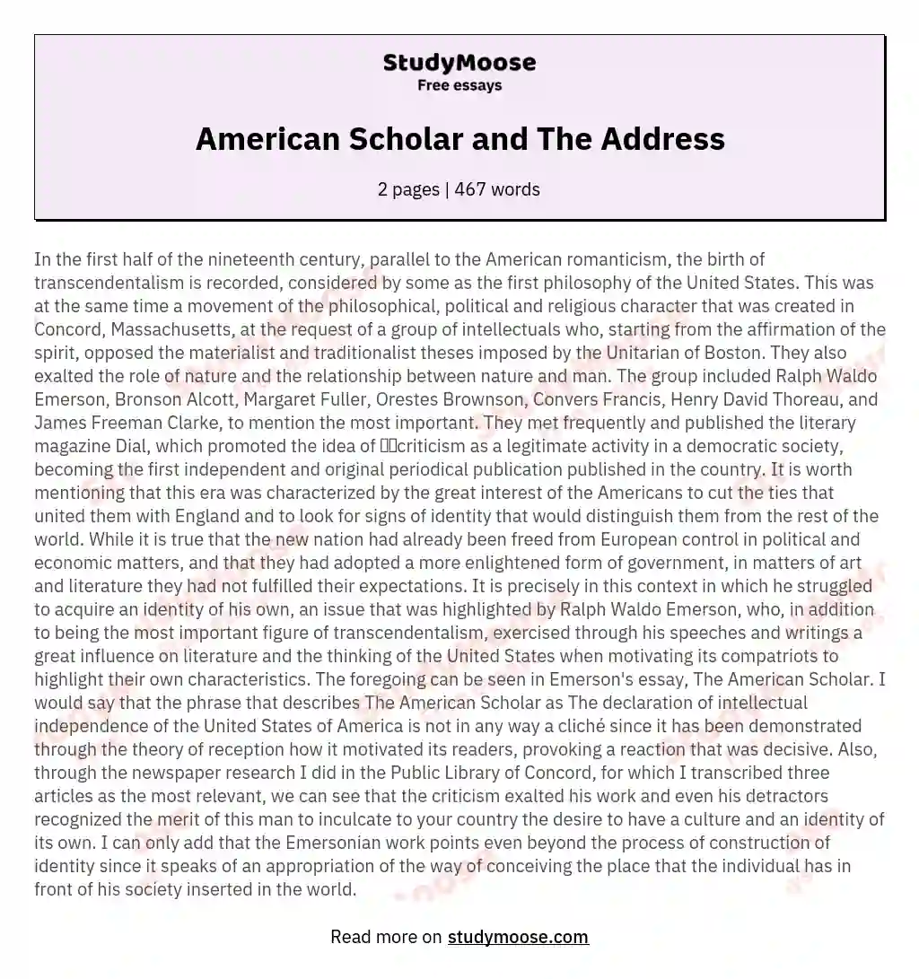 American Scholar and The Address essay