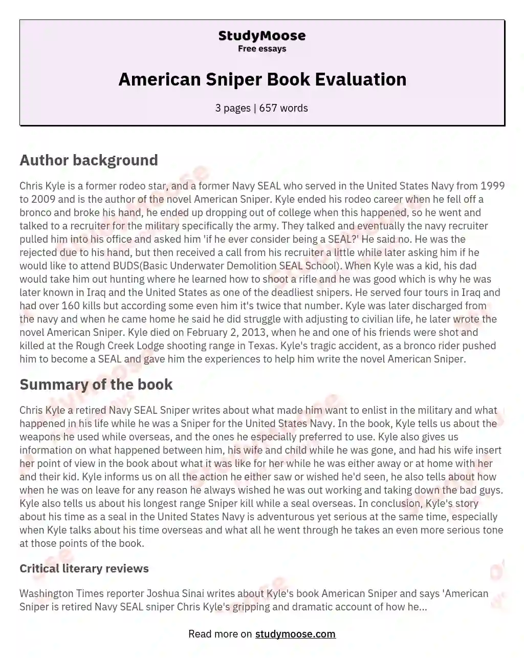 American Sniper Book Evaluation