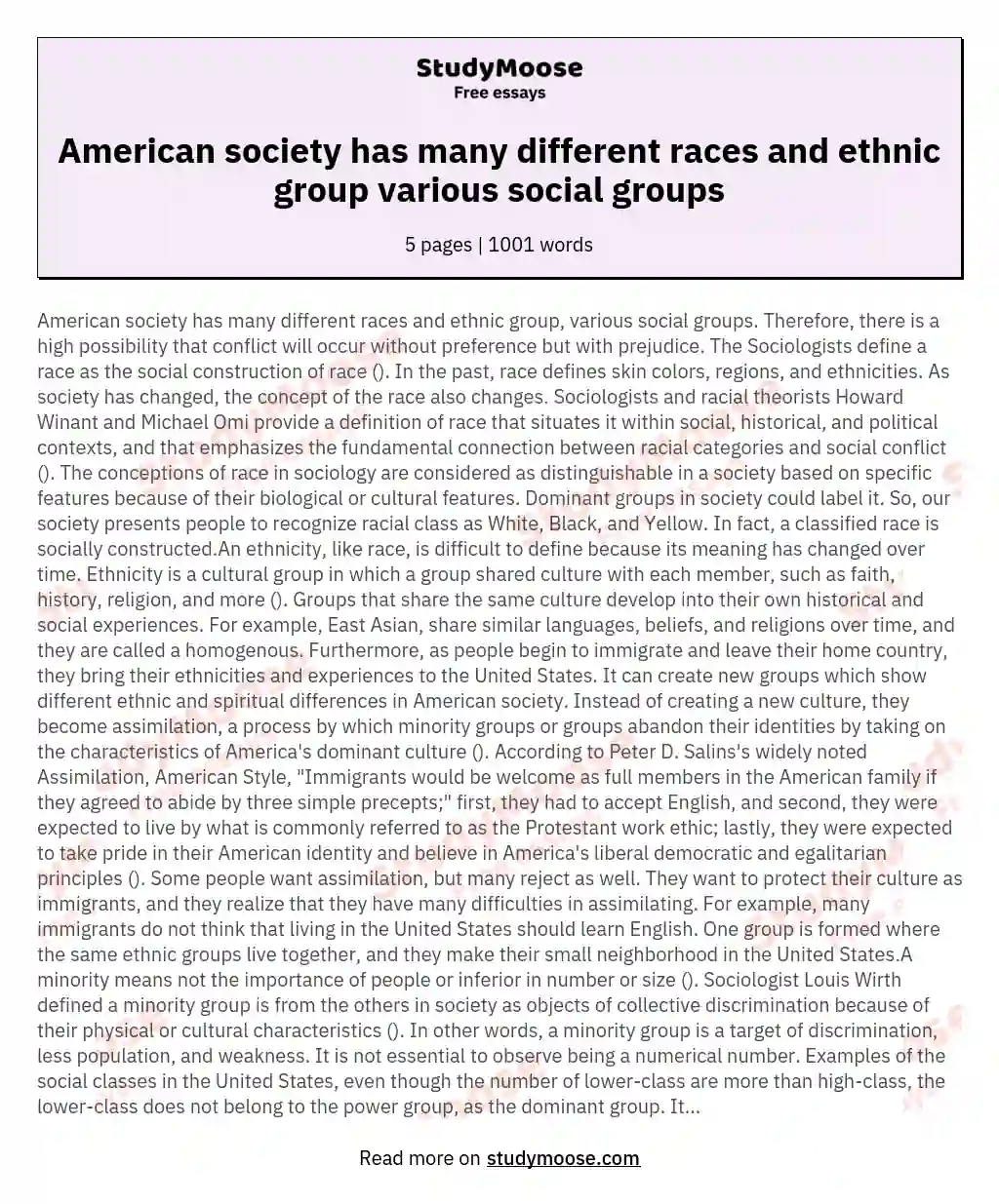 American society has many different races and ethnic group various social groups