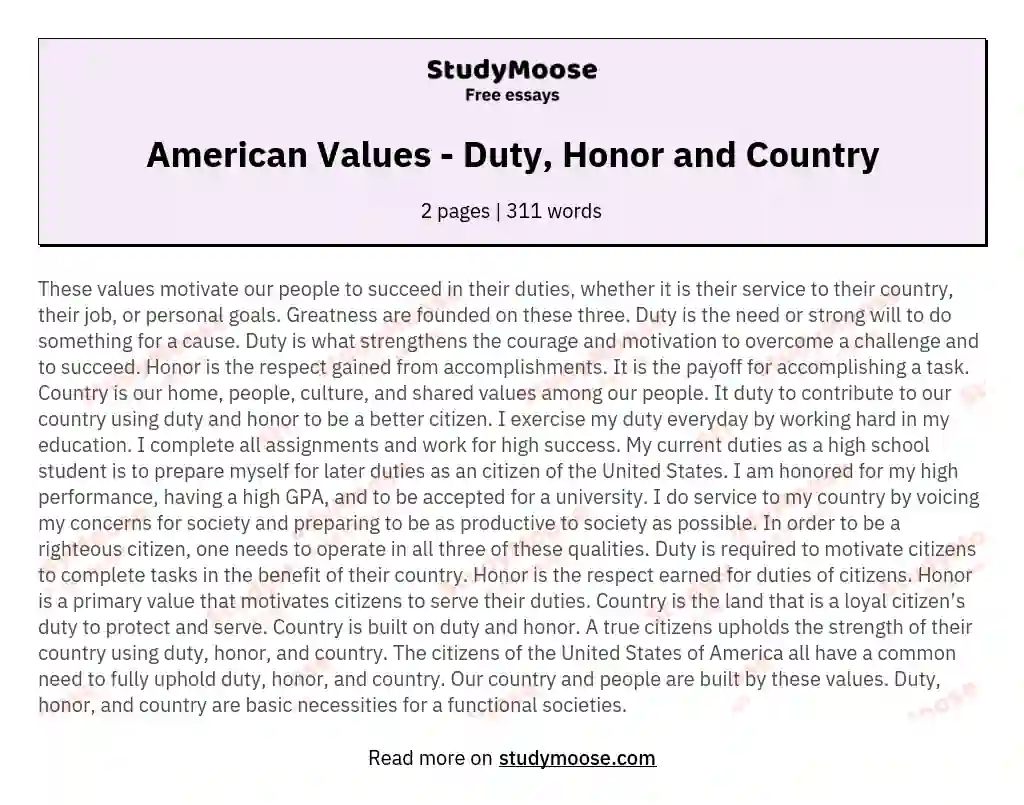 American Values - Duty, Honor and Country