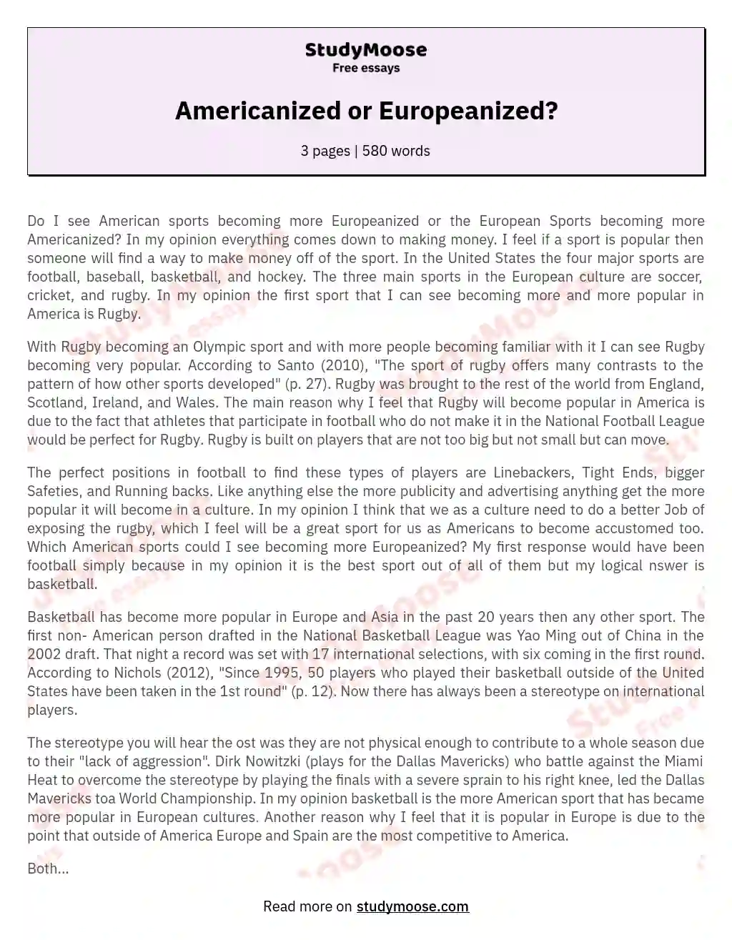 Americanized or Europeanized? essay