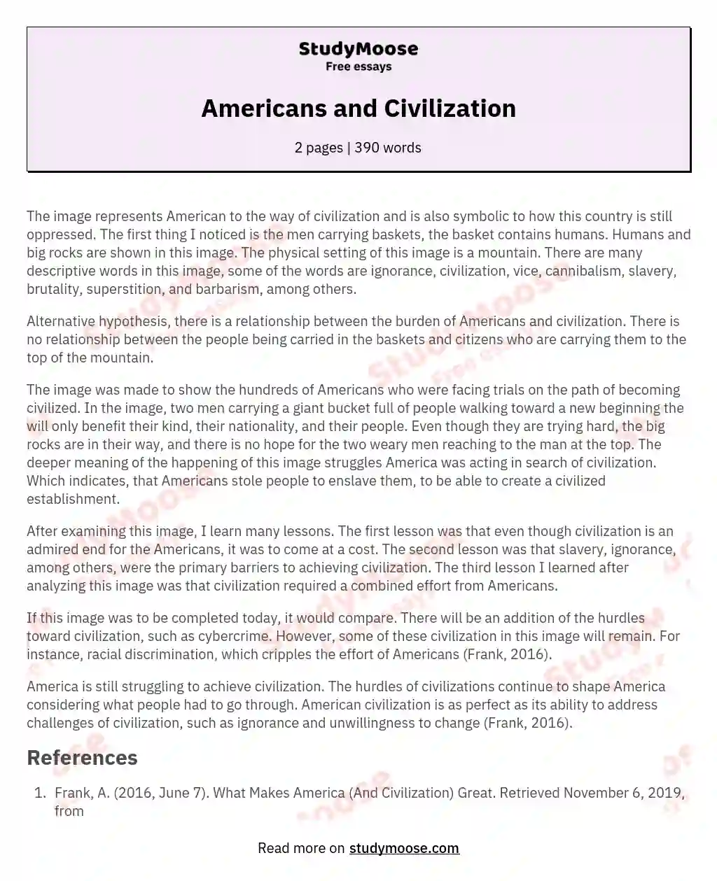 Americans and Civilization essay