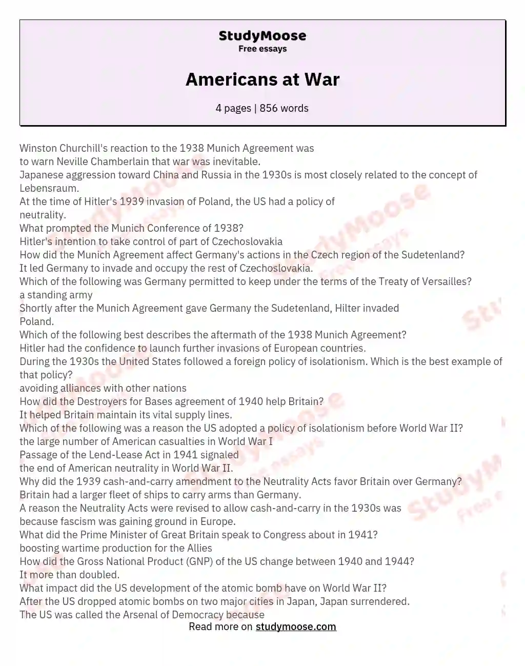 Americans at War essay