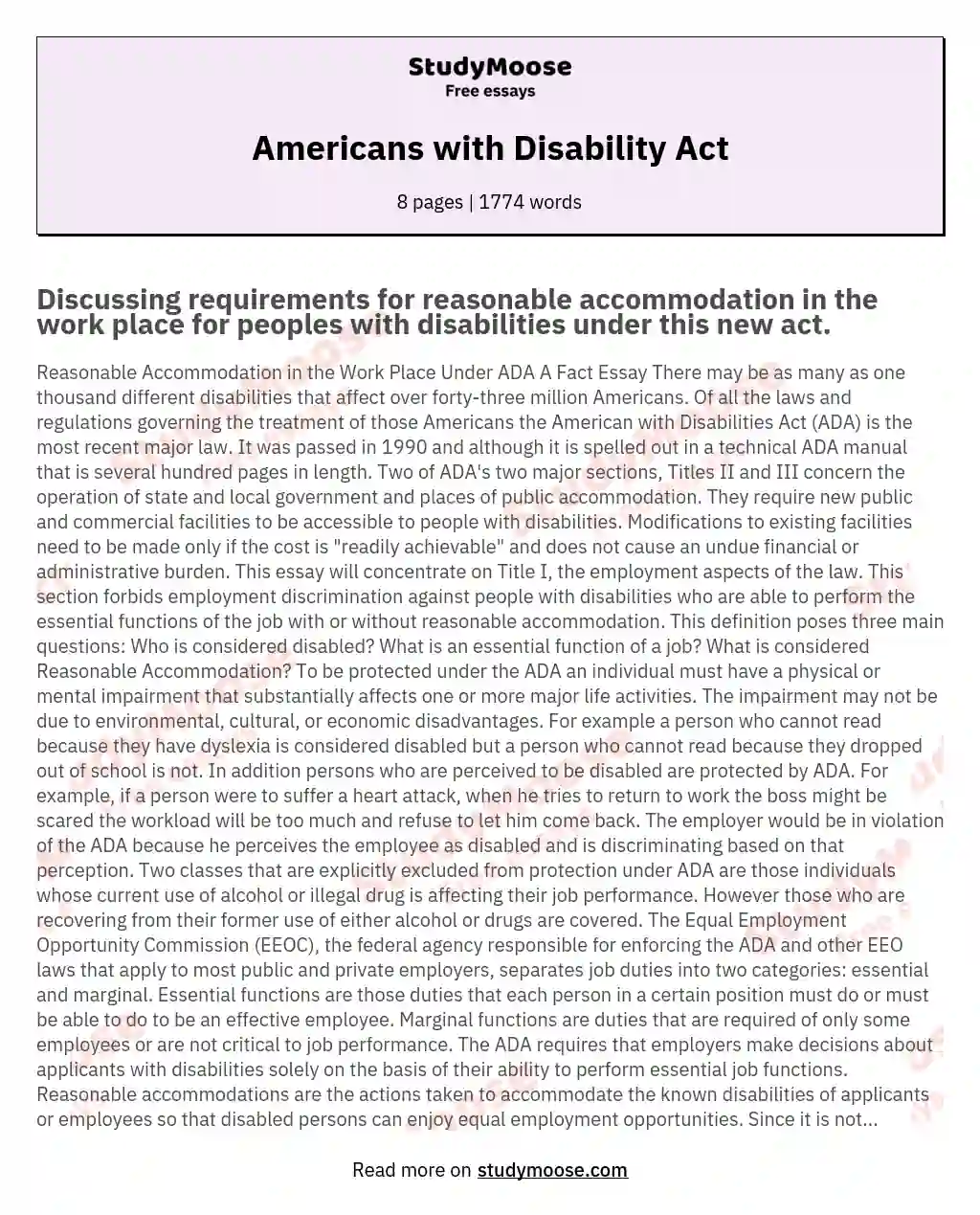 Americans with Disability Act essay
