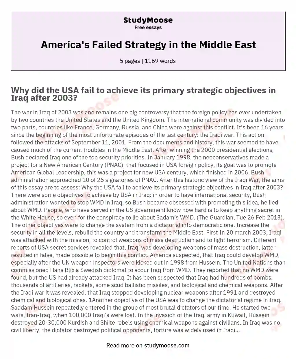 America's Failed Strategy in the Middle East essay