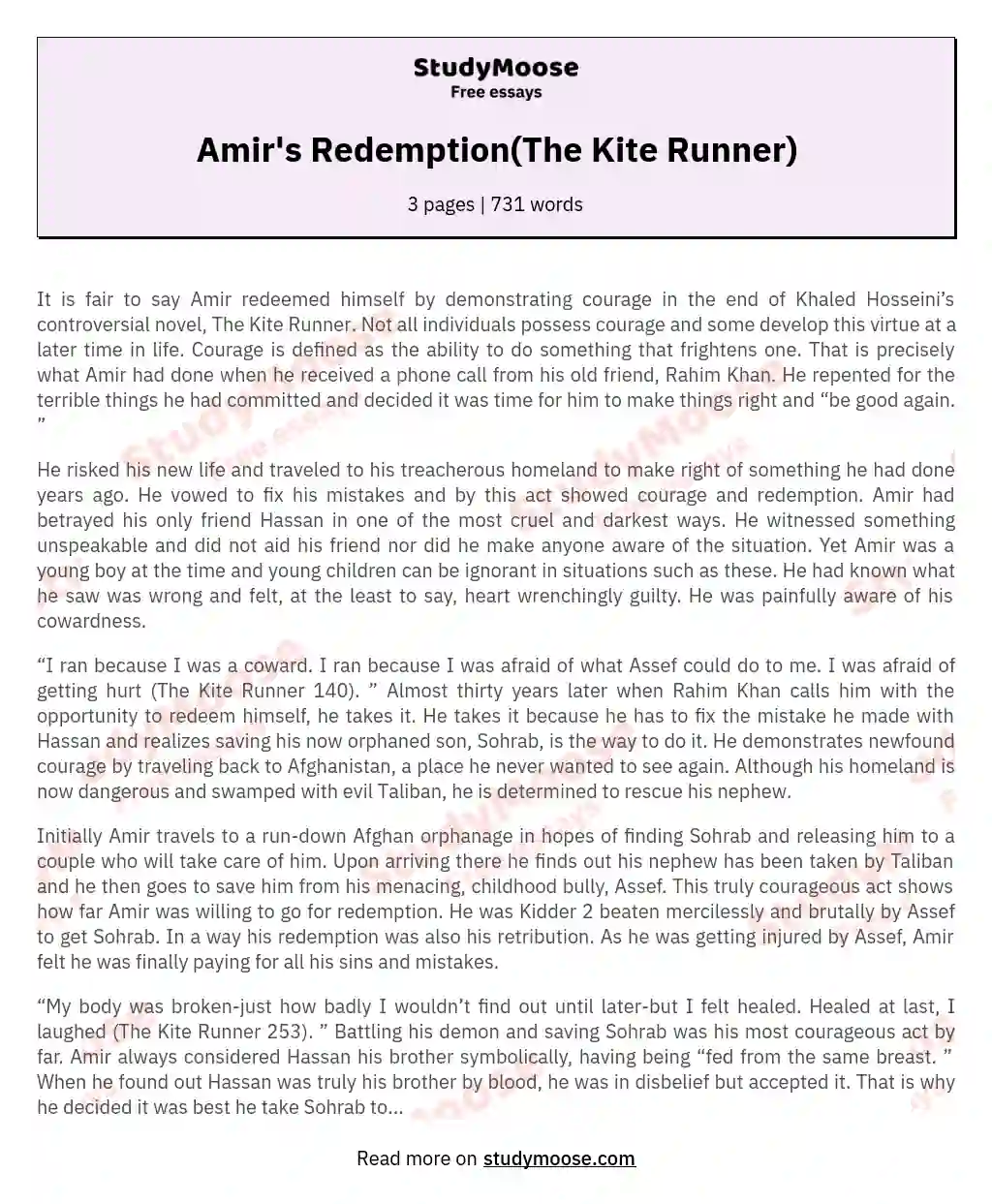 Amir's Redemption(The Kite Runner)