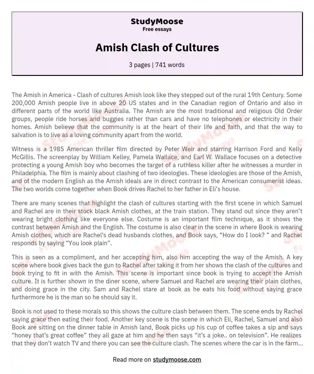 Amish Clash of Cultures essay