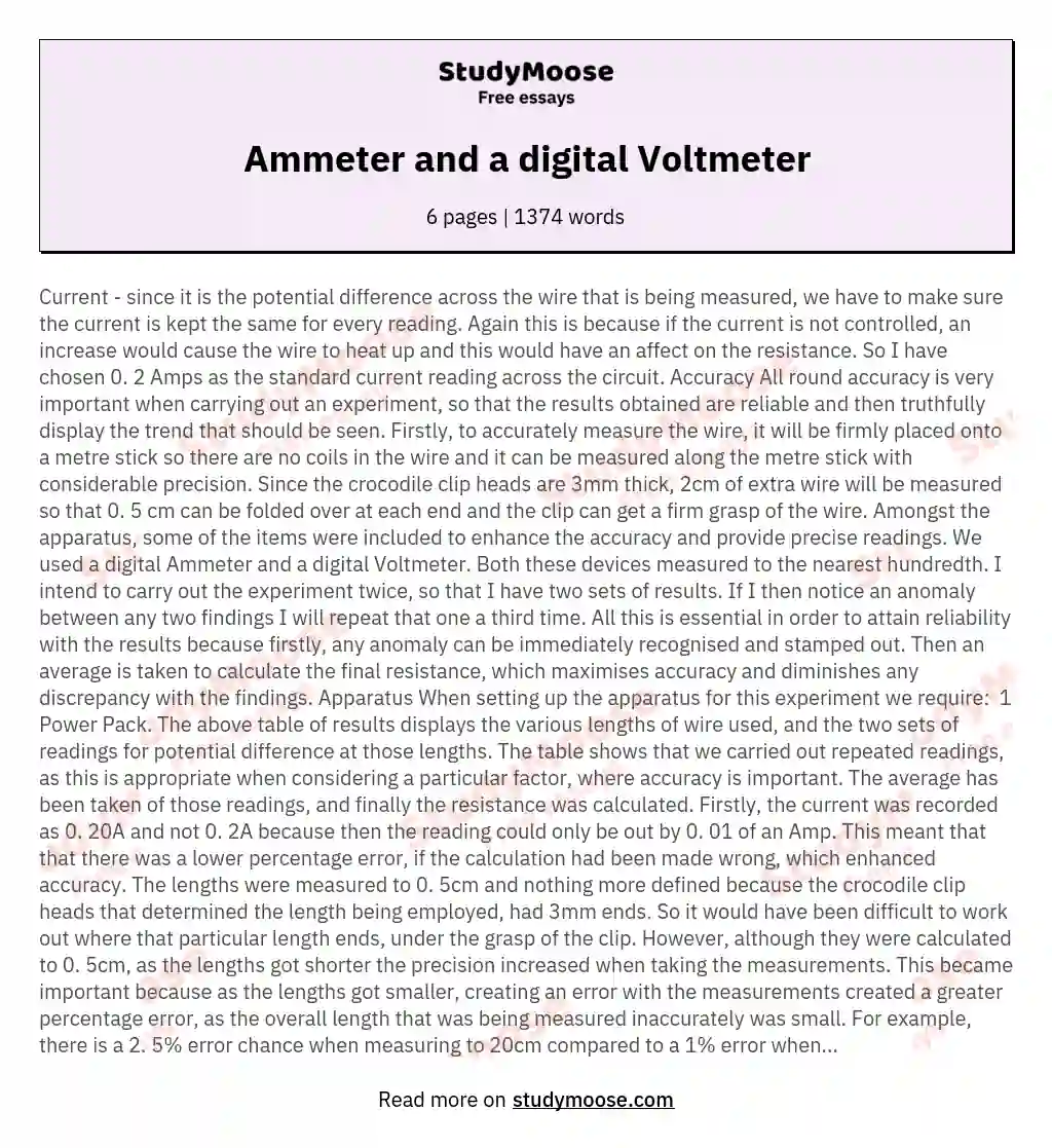 Ammeter and a digital Voltmeter essay