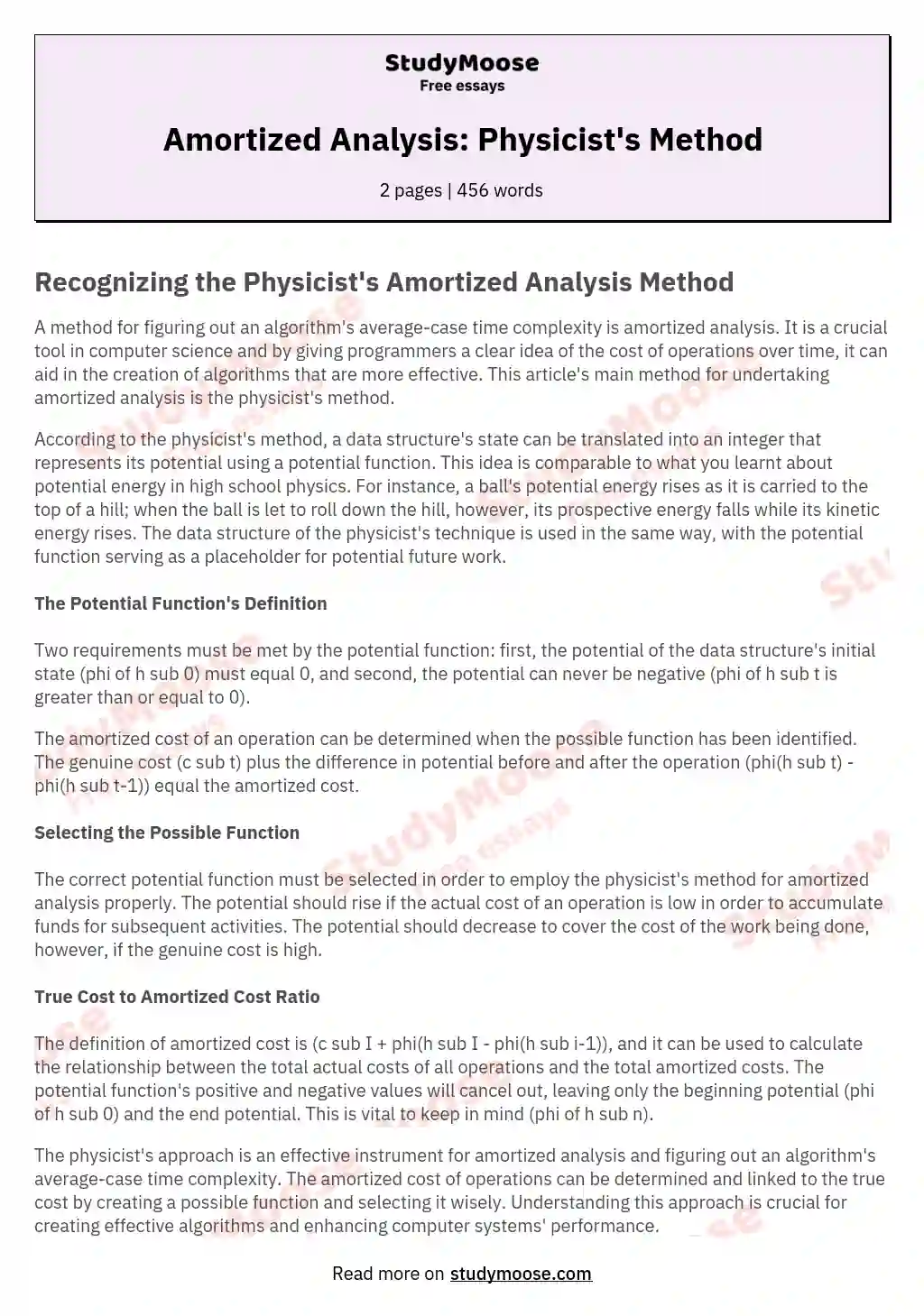 Amortized Analysis: Physicist's Method essay