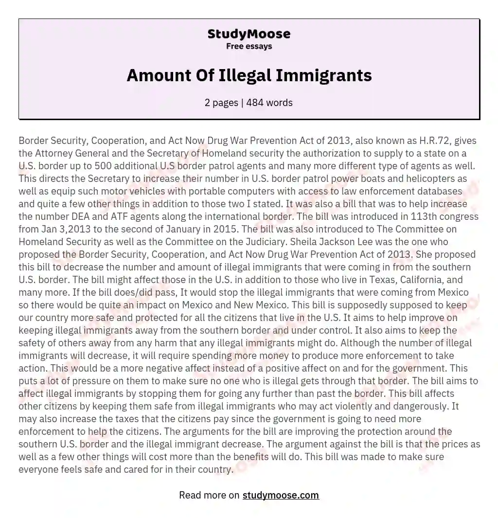 Amount Of Illegal Immigrants essay