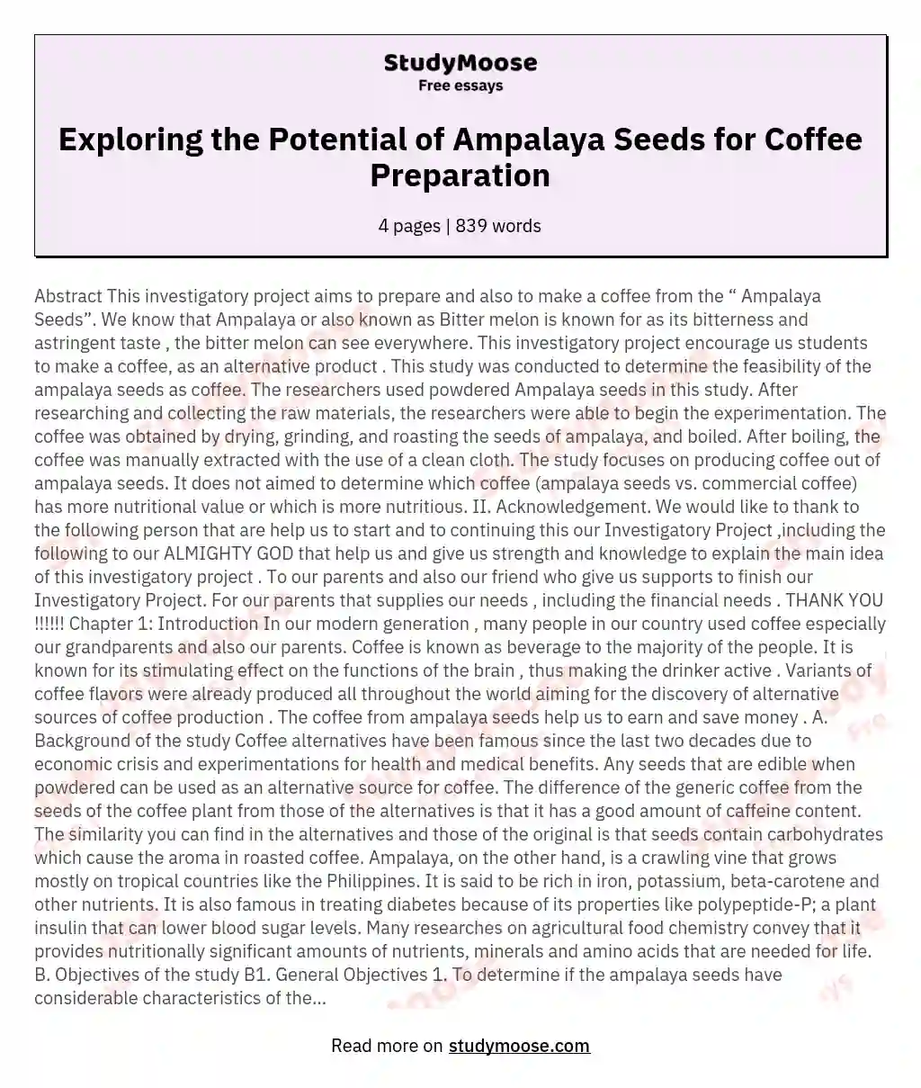 Exploring the Potential of Ampalaya Seeds for Coffee Preparation essay