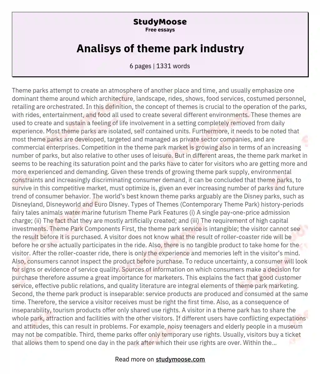 Analisys of theme park industry