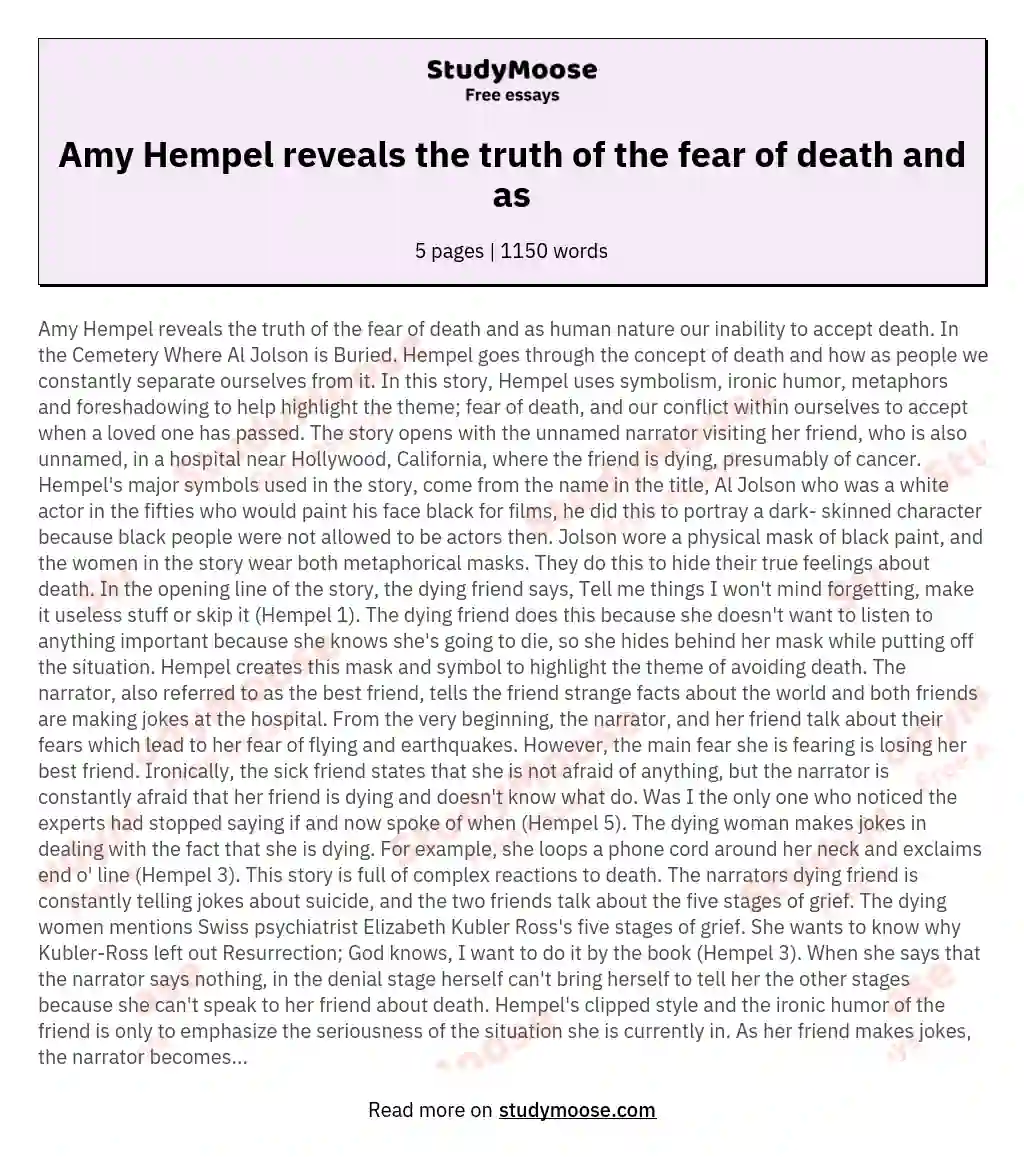 Amy Hempel reveals the truth of the fear of death and as essay