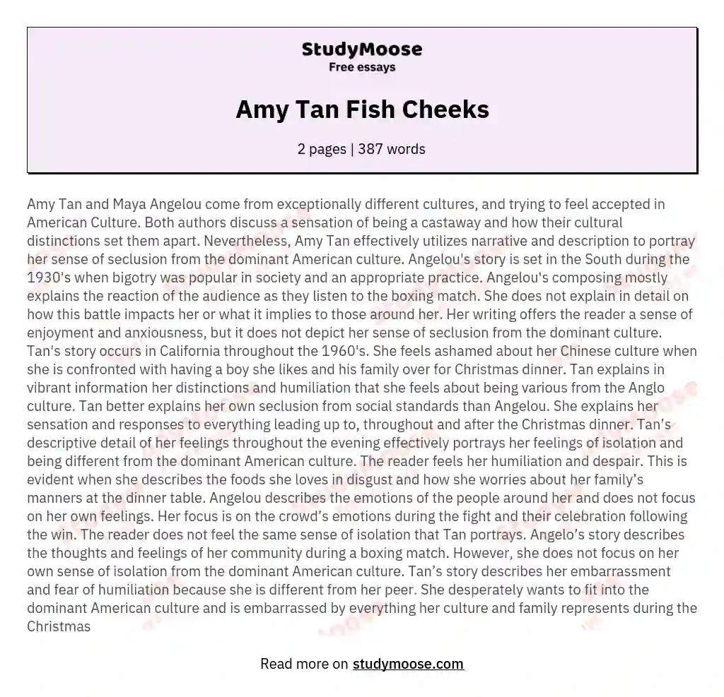Amy Tan Fish Cheeks essay
