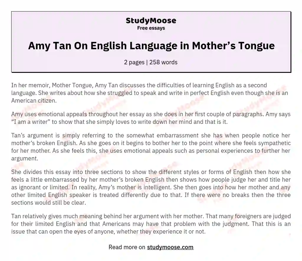 Amy Tan On English Language in Mother’s Tongue