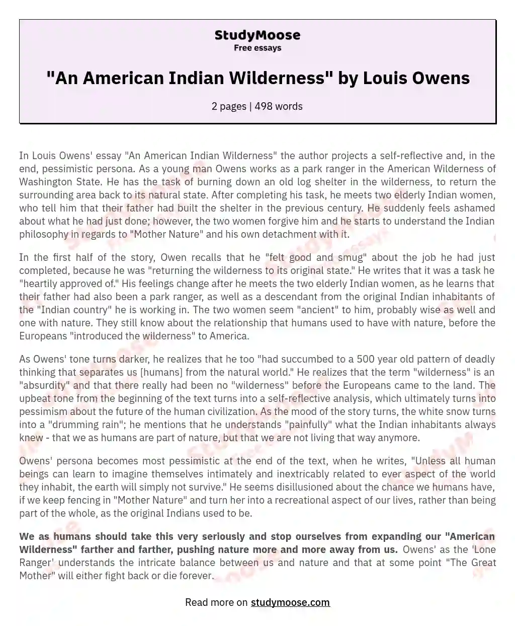 "An American Indian Wilderness" by Louis Owens