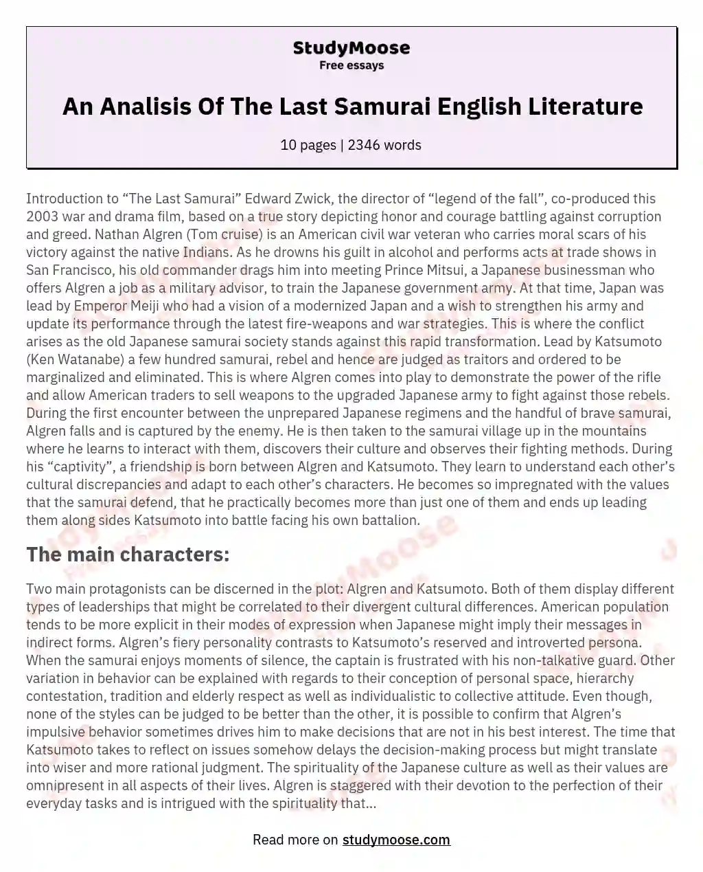 the last samurai essay