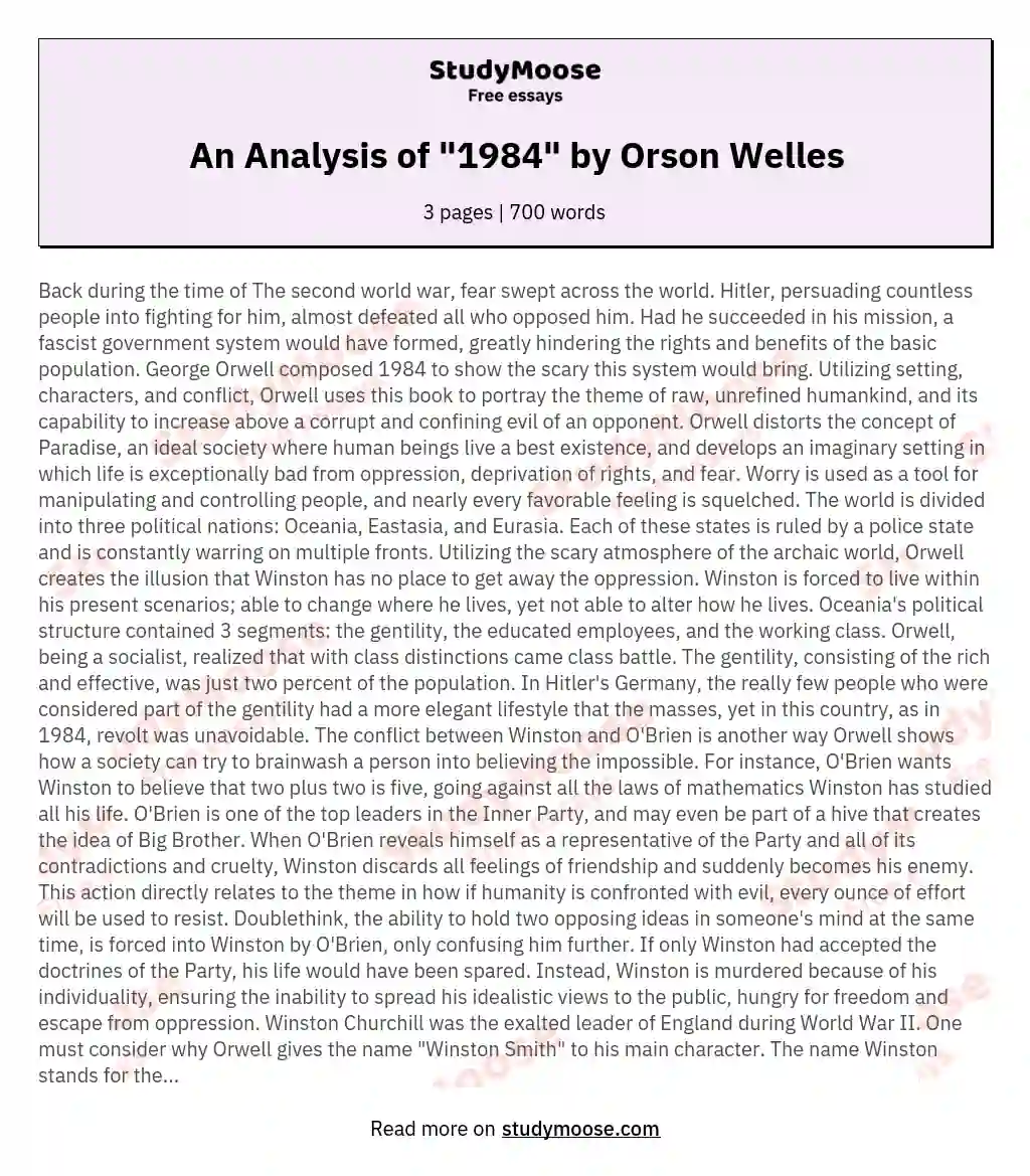 An Analysis of "1984" by Orson Welles essay