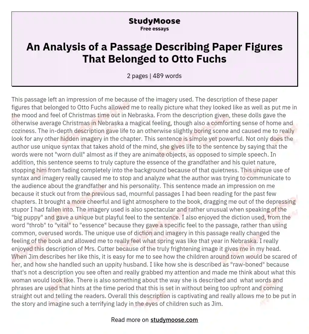 An Analysis of a Passage Describing Paper Figures That Belonged to Otto Fuchs essay