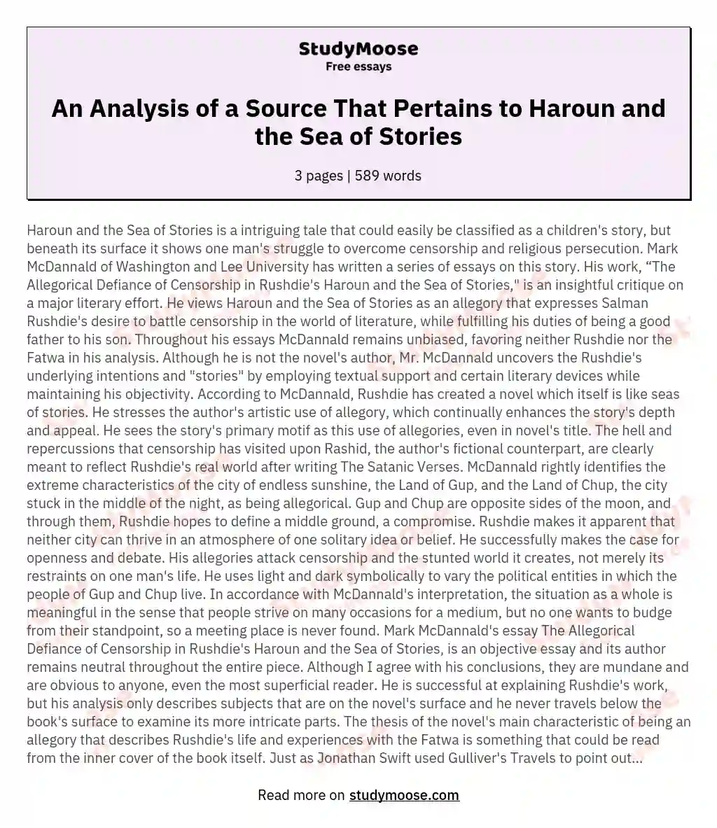 An Analysis of a Source That Pertains to Haroun and the Sea of Stories essay