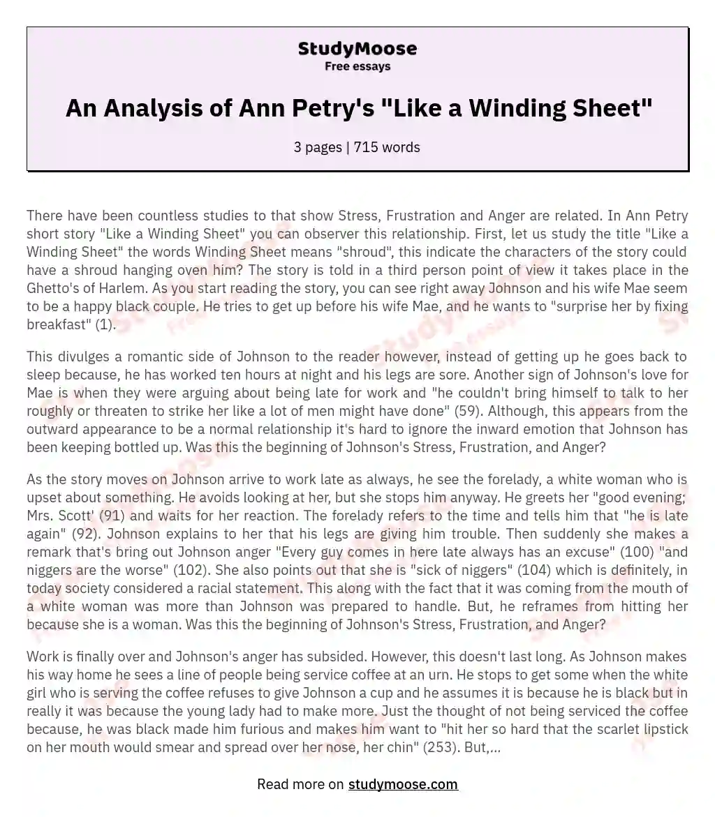 An Analysis of Ann Petry's "Like a Winding Sheet" essay