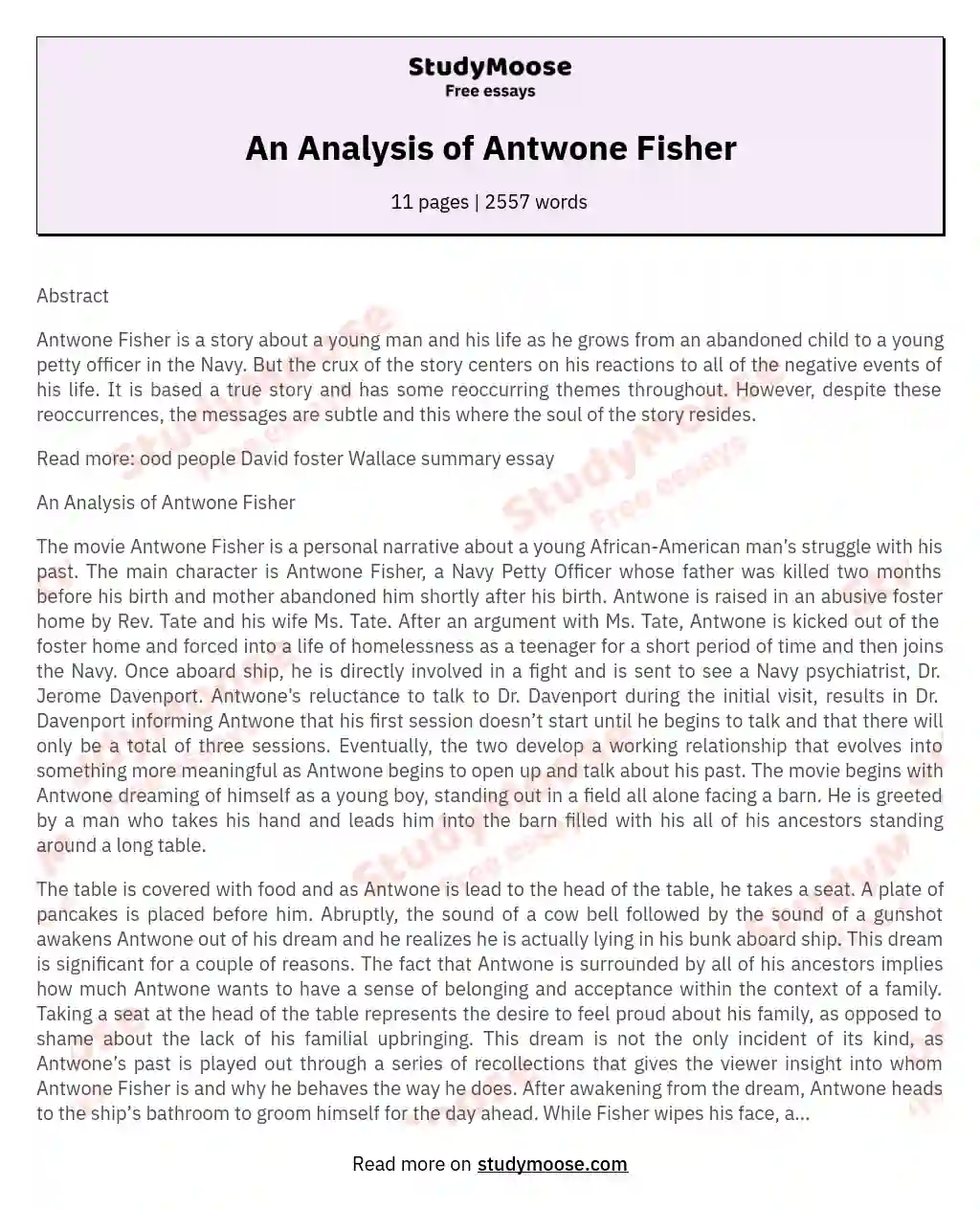 An Analysis of Antwone Fisher essay