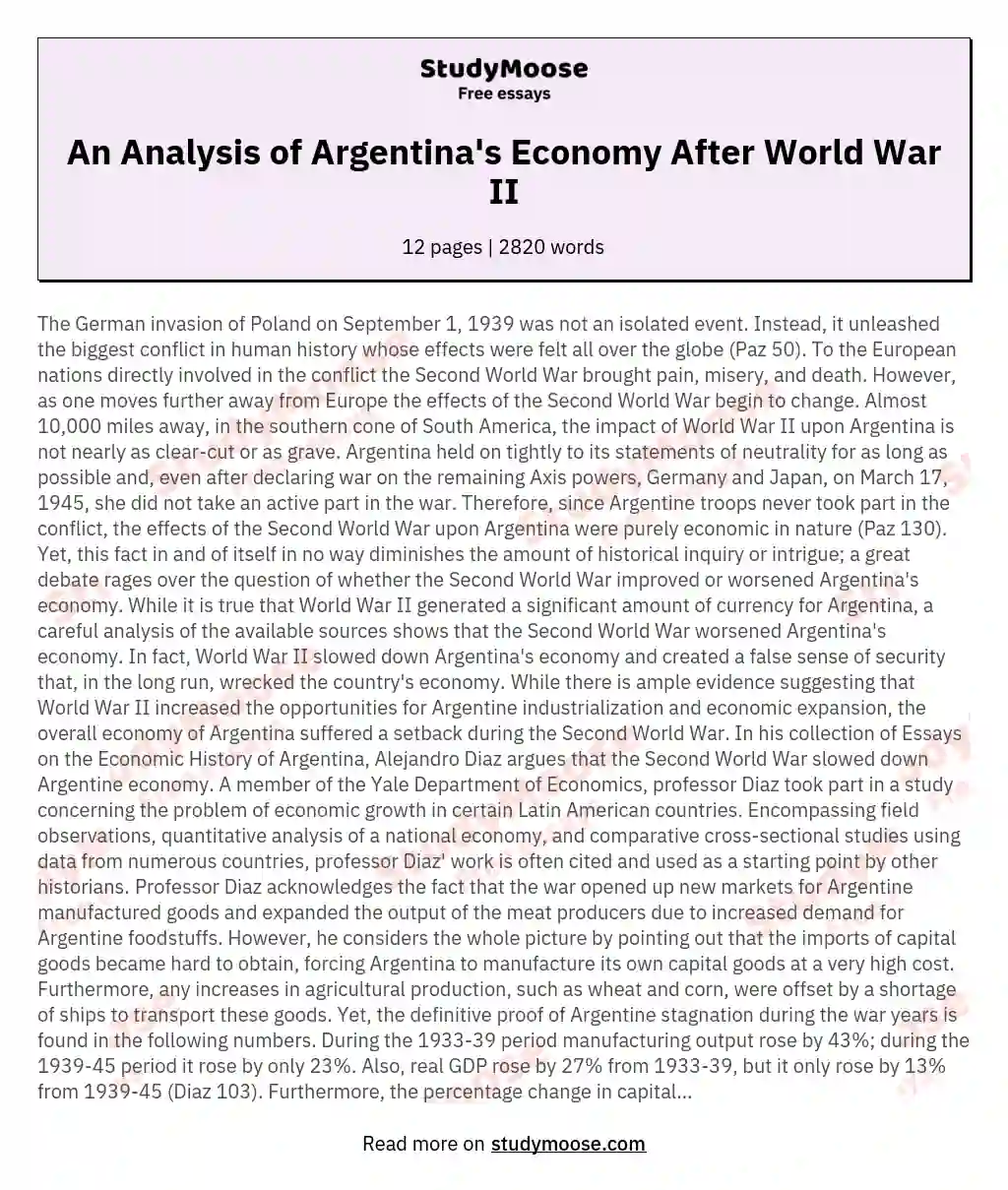 An Analysis of Argentina's Economy After World War II essay