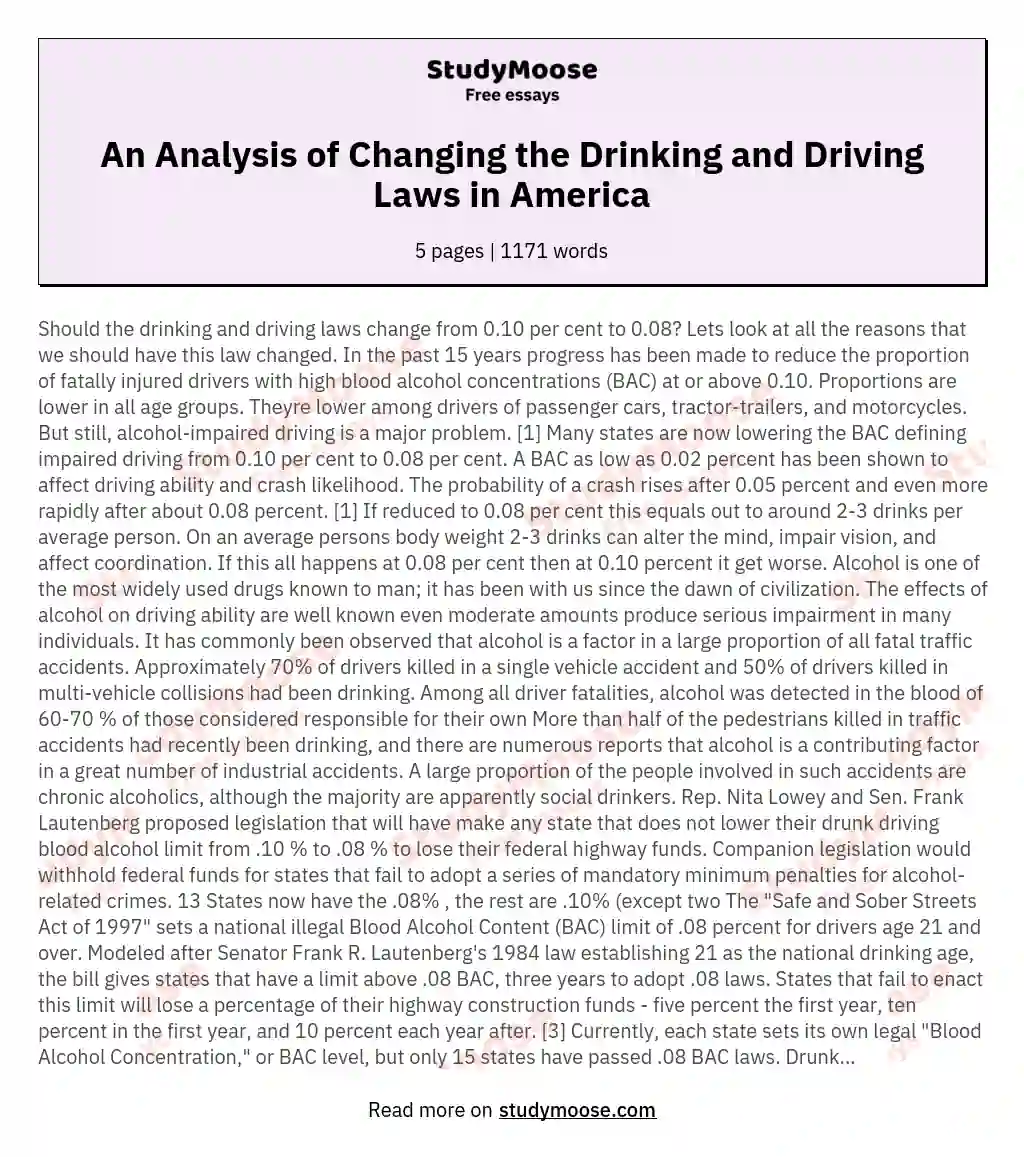 An Analysis of Changing the Drinking and Driving Laws in America essay