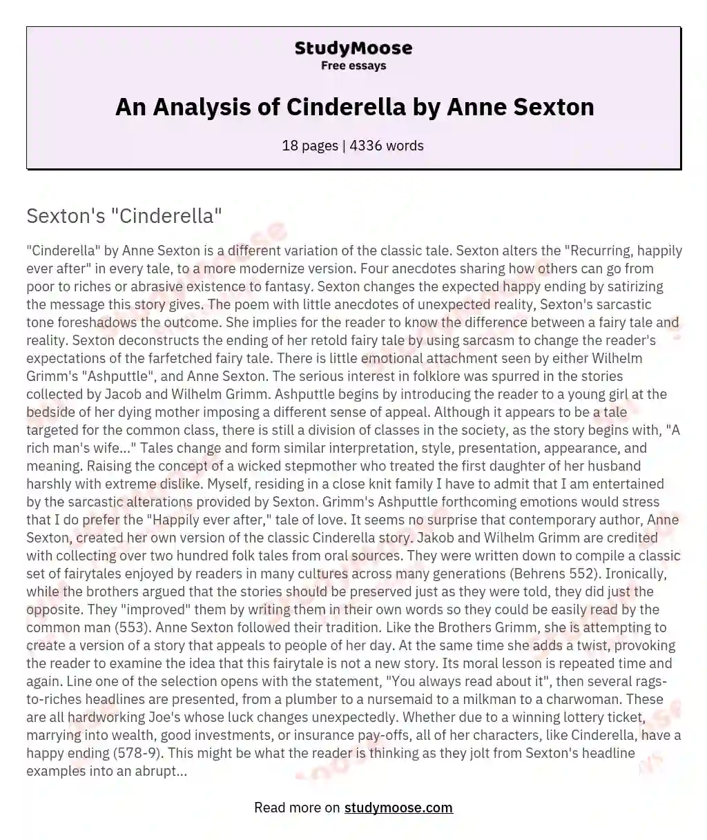 An Analysis of Cinderella by Anne Sexton essay