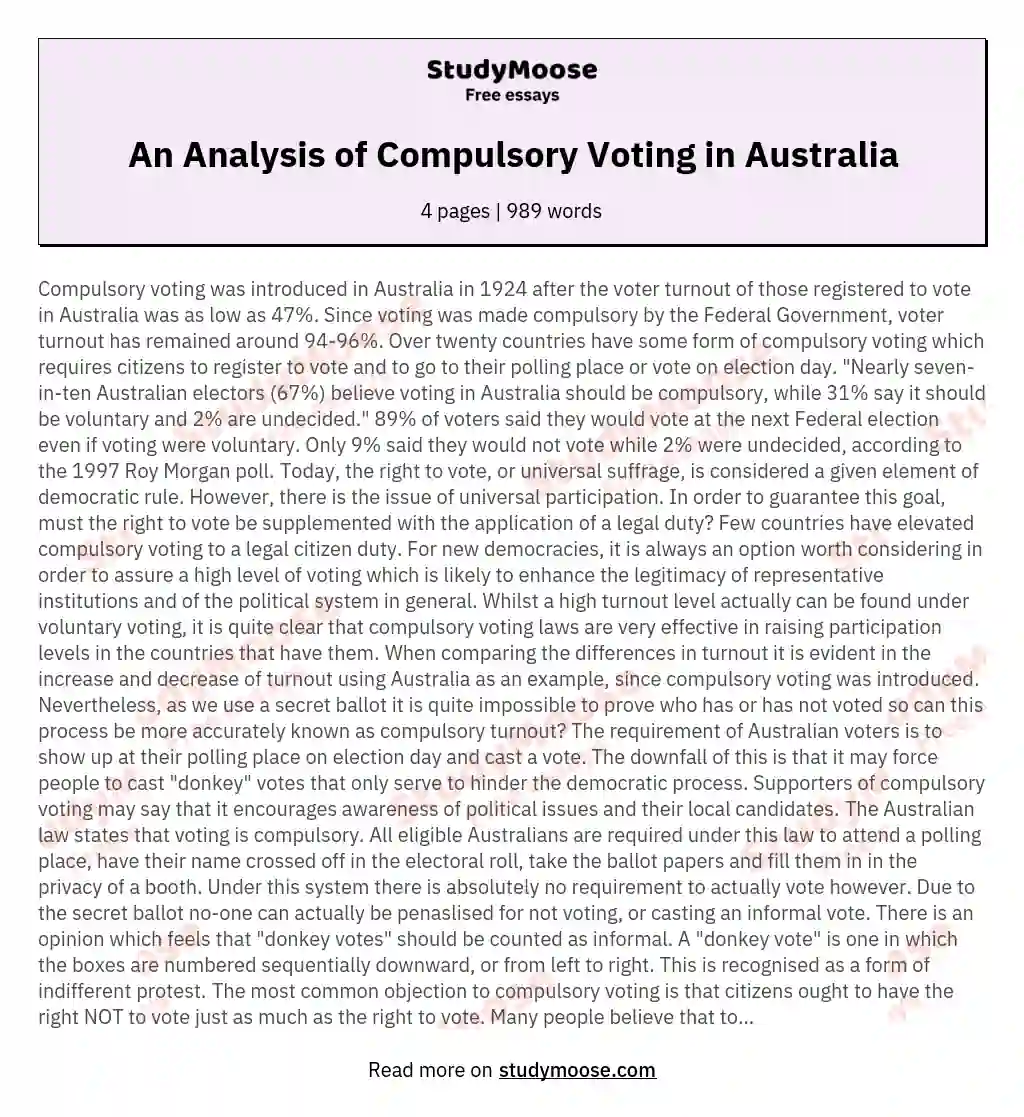 An Analysis of Compulsory Voting in Australia essay