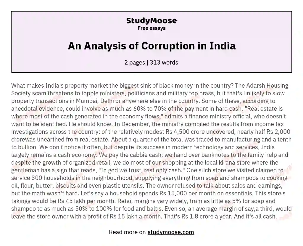 An Analysis of Corruption in India essay