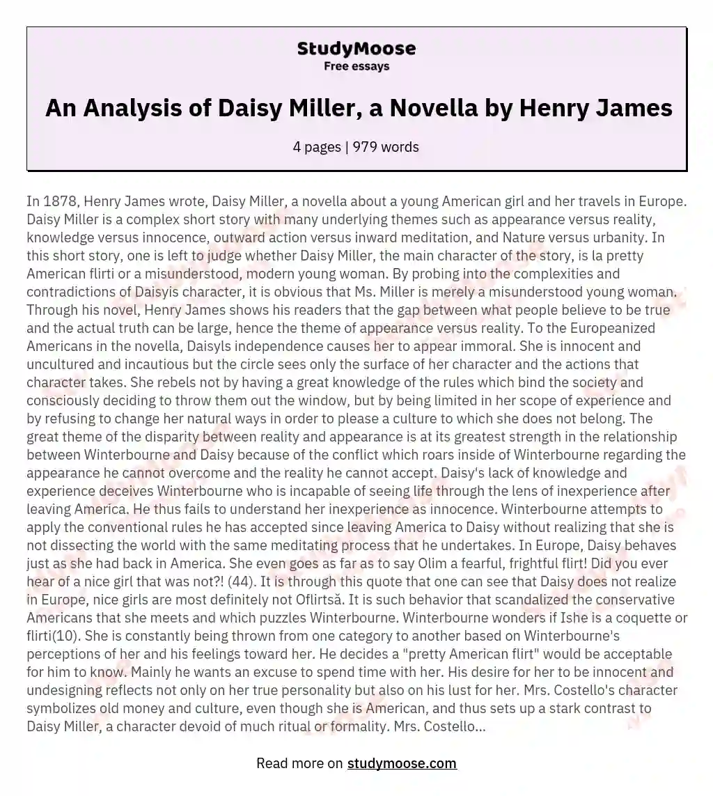 An Analysis of Daisy Miller, a Novella by Henry James essay
