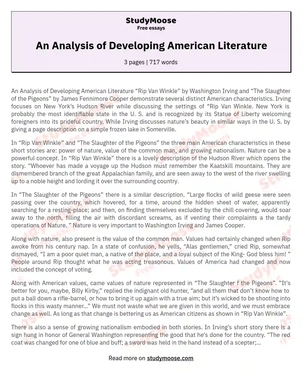 An Analysis of Developing American Literature essay
