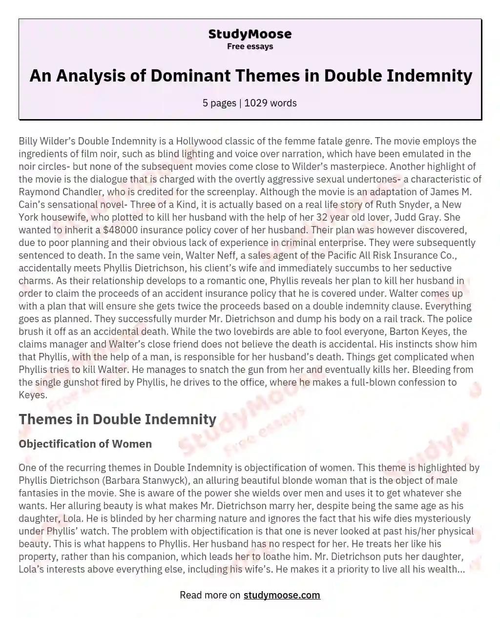 An Analysis of Dominant Themes in Double Indemnity