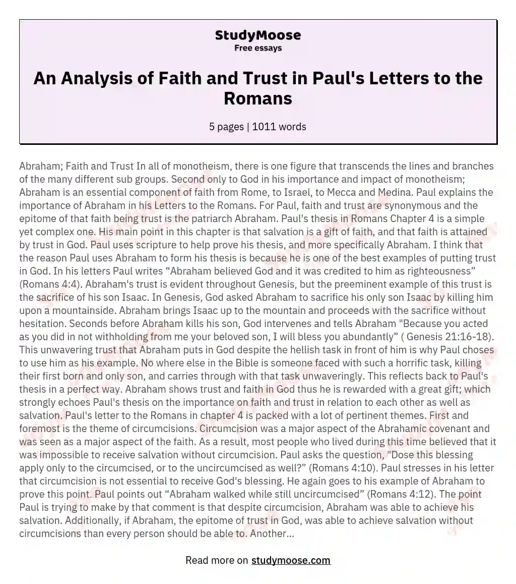 An Analysis of Faith and Trust in Paul's Letters to the Romans essay