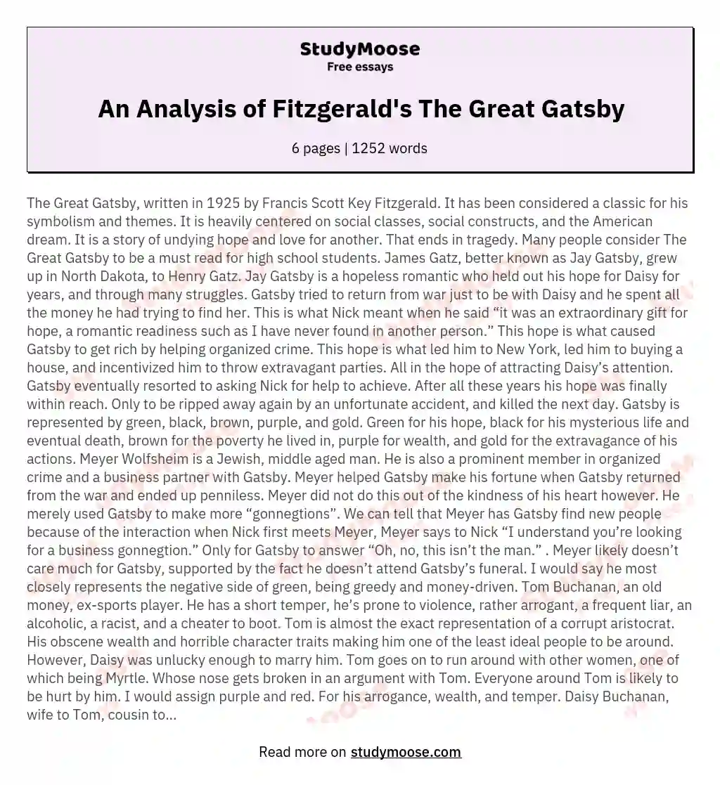 An Analysis of Fitzgerald's The Great Gatsby