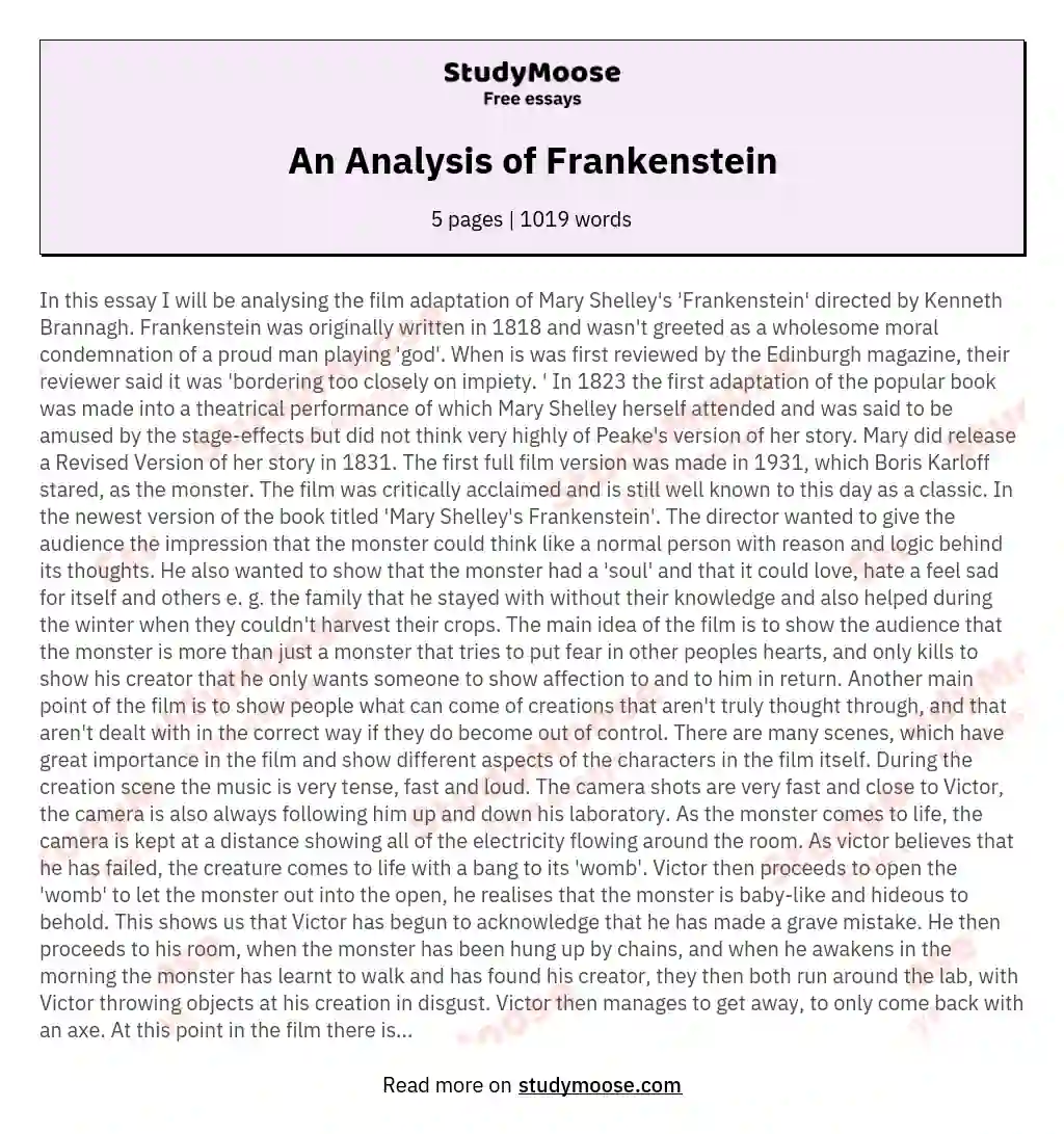 An Analysis of Frankenstein essay