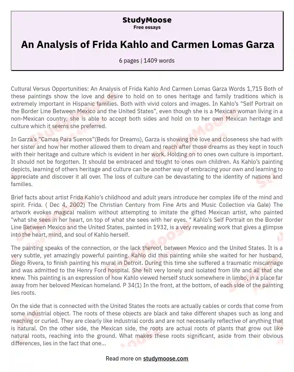 Preserving Cultural Roots: Frida Kahlo and Carmen Lomas Garza's Art essay