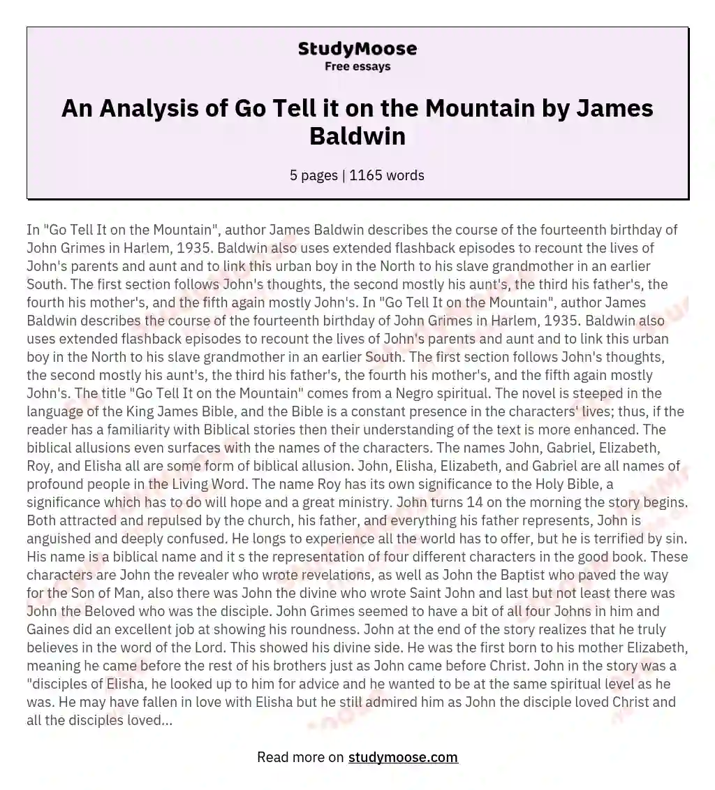 An Analysis of Go Tell it on the Mountain by James Baldwin essay