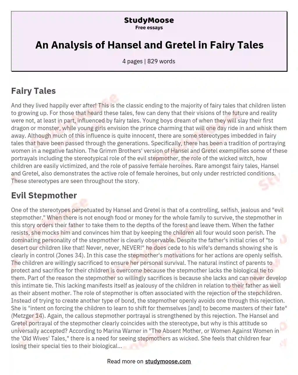 An Analysis of Hansel and Gretel in Fairy Tales essay