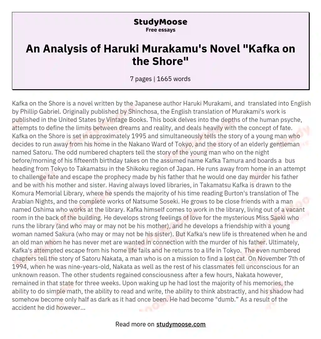 An Analysis of Haruki Murakamu's Novel "Kafka on the Shore" essay